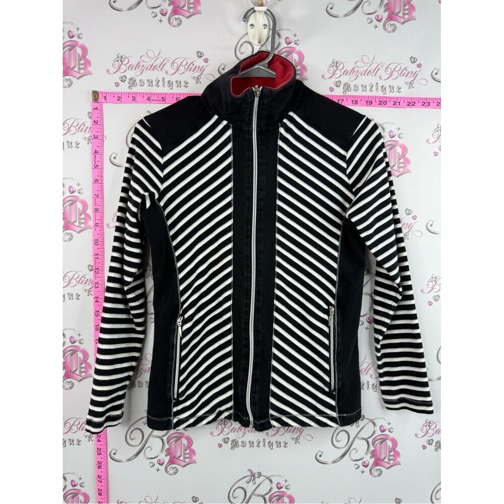 Laura sweater sparkly silver stripe Women's Black & White Striped Zip-Up Jacket